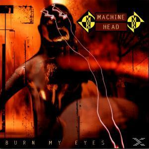 Machine Head Albumcover mit einer Figur vor feurigem Hintergrund.