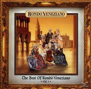 Albumcover: Musiker mit Instrumenten, Titel 'The Best Of Rondo Veneziano'. Verzierter Rahmen, Gemälde.