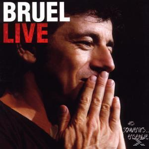 Albumcover: Bruel Live. Ein Mann blickt nach oben, Hände gefaltet, in einer nachdenklichen Pose, mit dem Text 'LIVE' und 'Bruel'.