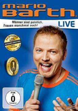 DVD-Cover von Mario Barth, einem Komiker. Er lächelt und hält ein Mikrofon, mit blauem Hintergrund.