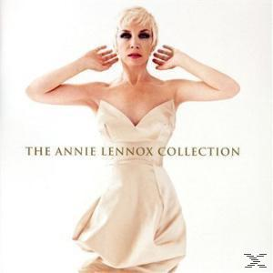 Albumcover mit Annie Lennox in cremefarbenem Kleid, Arme erhoben, mit Text, auf weißem Hintergrund.
