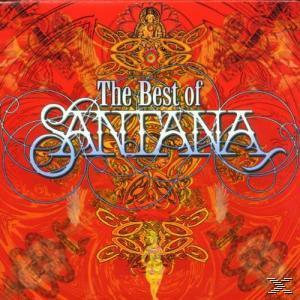 CD-Cover für Santanas 'The Best Of', roter Hintergrund, verziertes goldenes Design, Albumtitel.