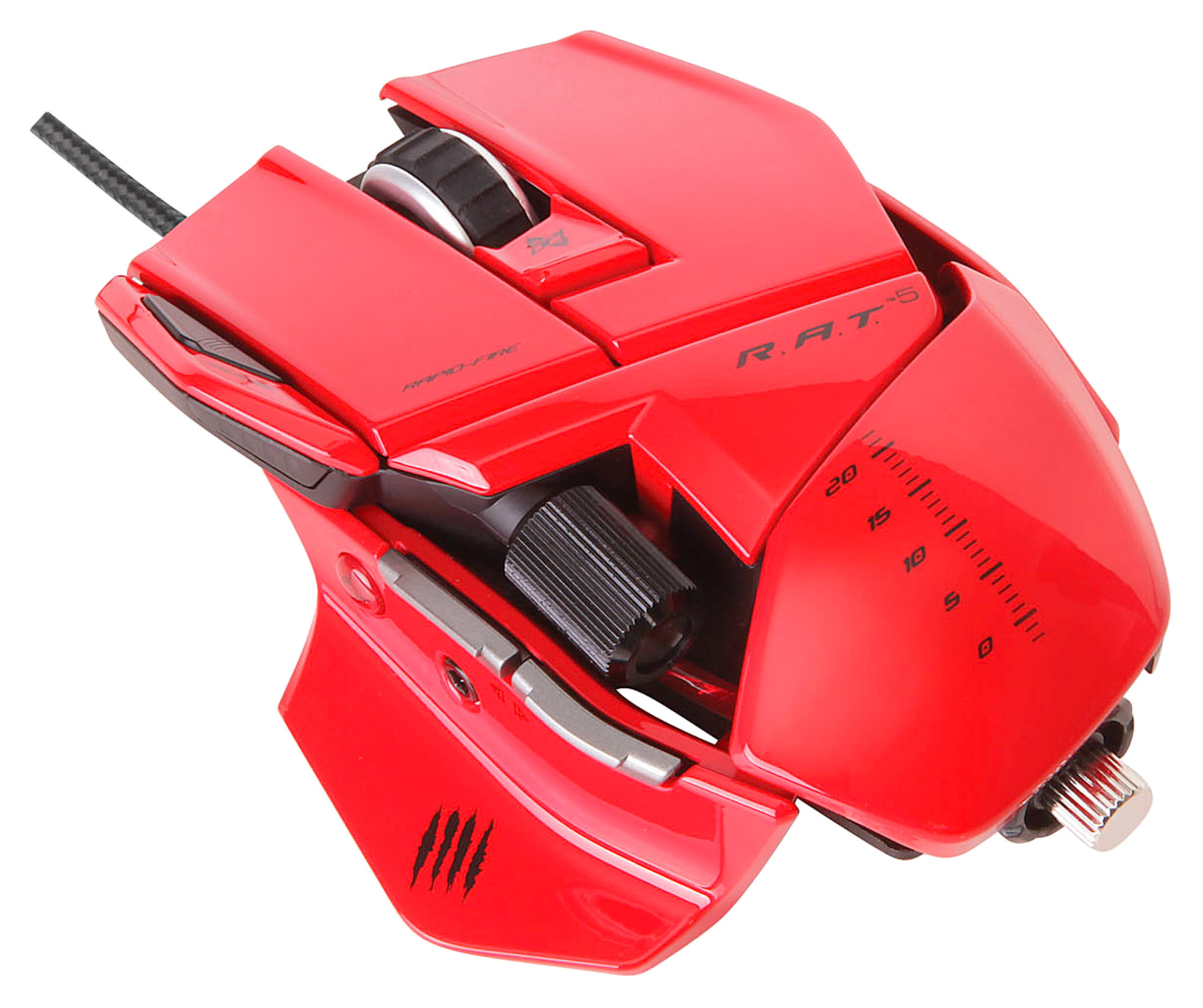 Ratón gaming - Mad Catz R.A.T 5 Red, 5600 dpi, 6 botones programables, ajustable
