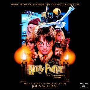 Soundtrack-CD-Cover: Harry Potter-Charaktere vor Hogwarts-Schloss.