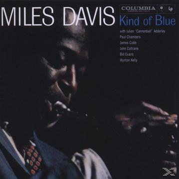 Miles Davis 'Kind of Blue' Albumcover. Ein Mann mit Trompete spielt.