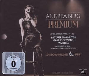 DVD-Cover von Andrea Berg, die auf der Bühne in einem schwarzen Kleid auftritt. Text: Andrea Berg Premium.