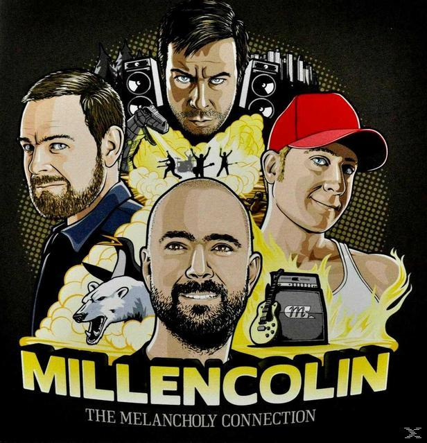Albumcover mit Comicfiguren von Bandmitgliedern, Titel 'Millencolin'.
