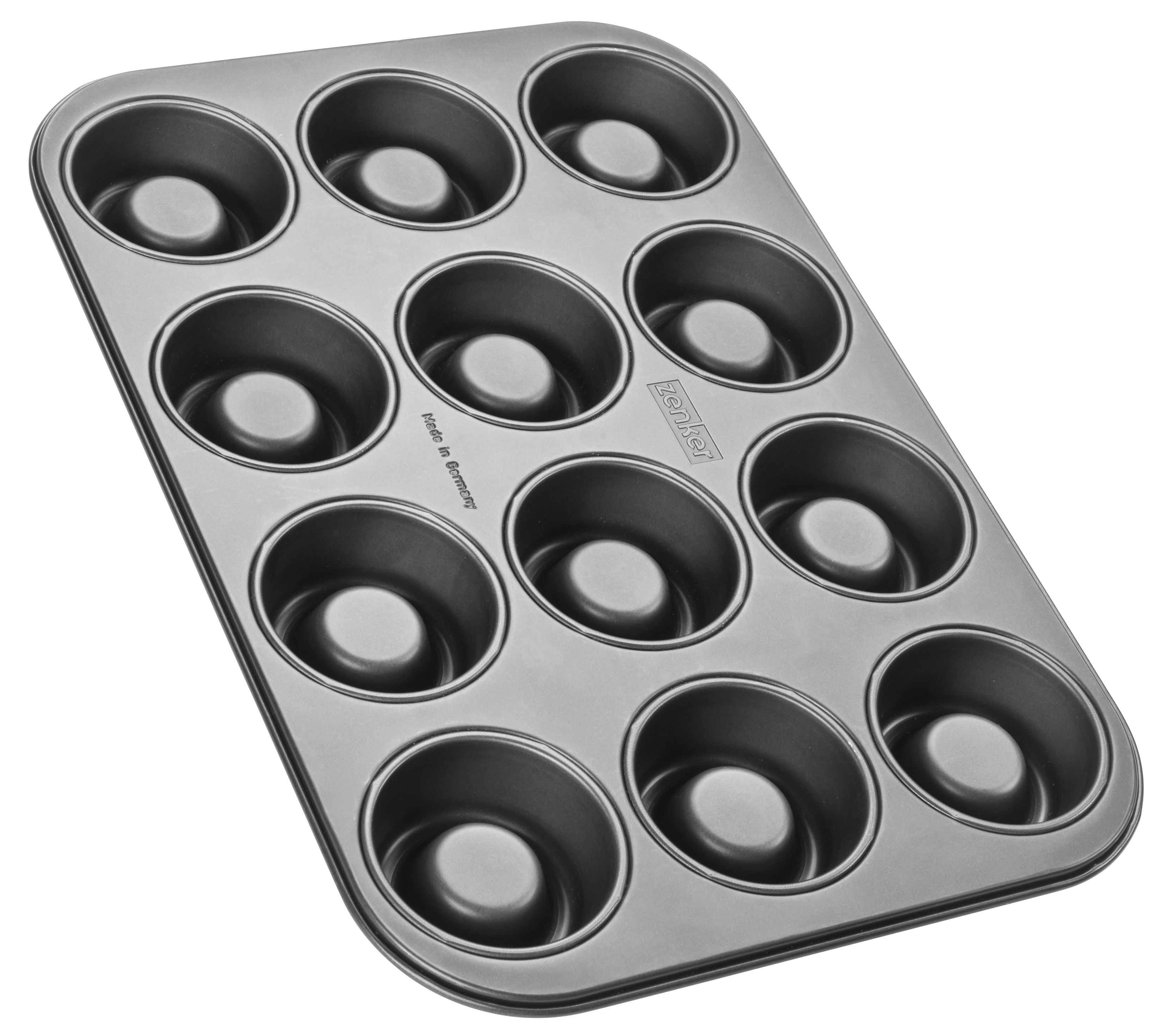Donut-Backblech mit zwölf runden Formen.
