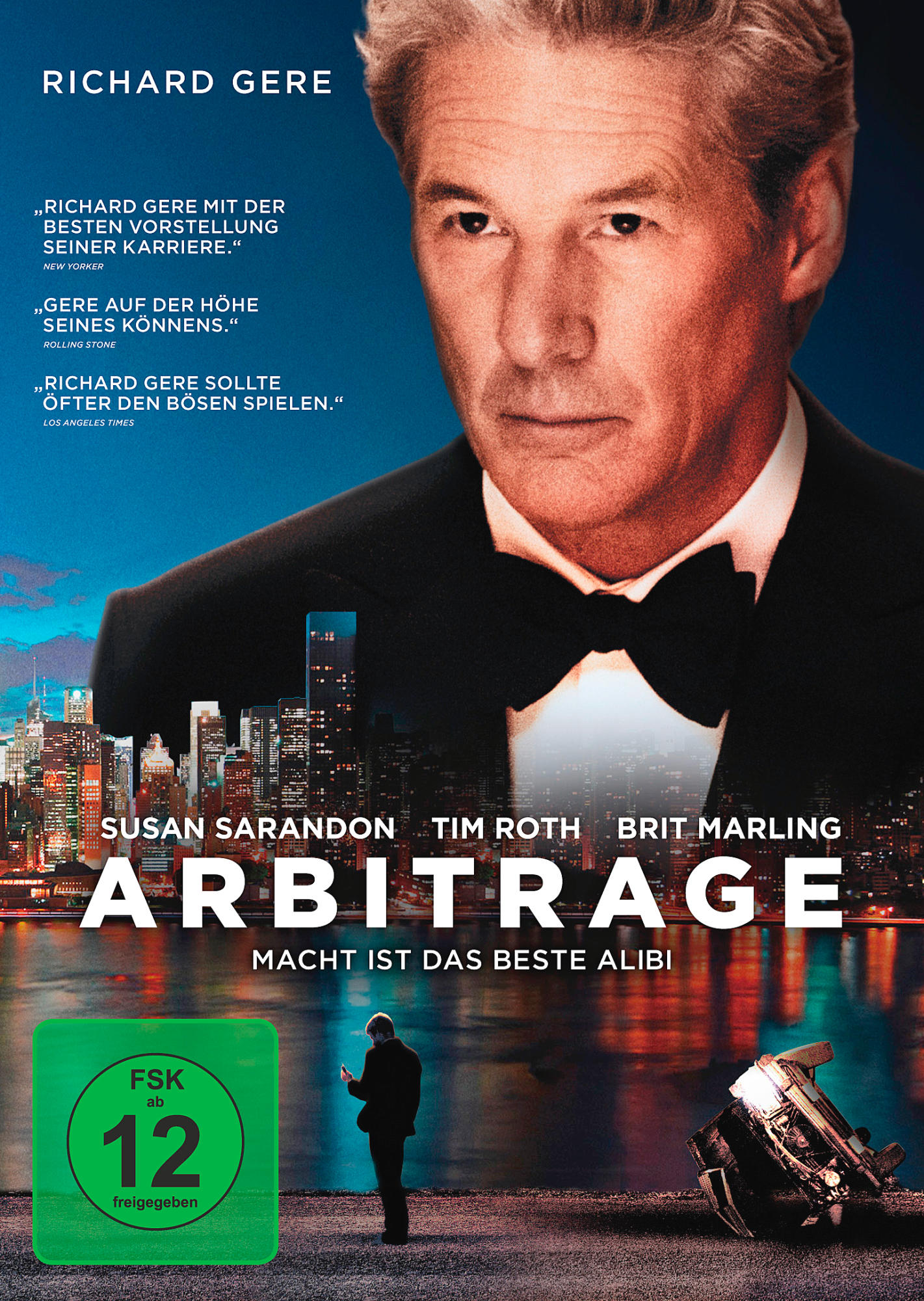 DVD-Cover: Richard Gere im Anzug, Stadtkulisse im Hintergrund. Titel: Arbitrage.