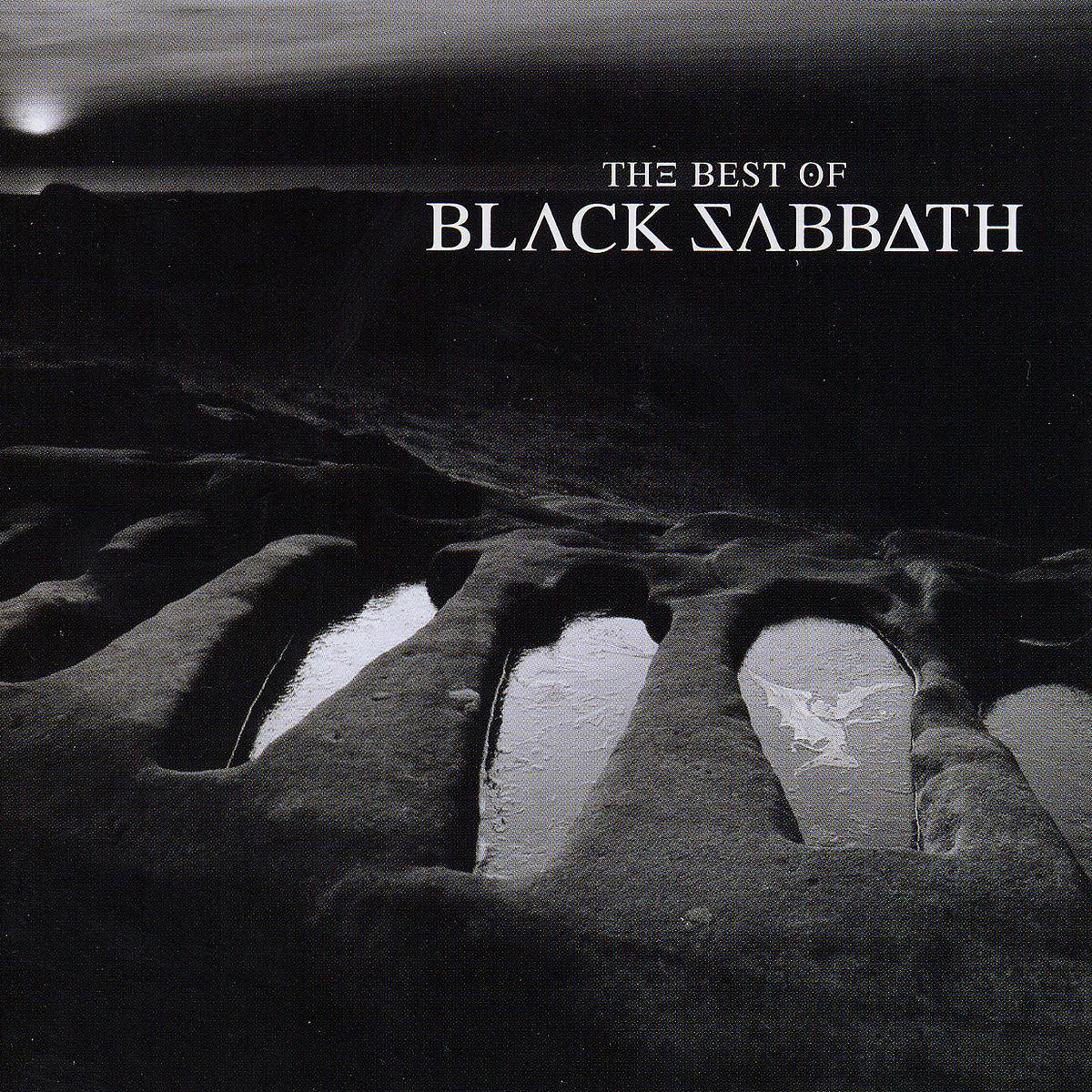 Albumcover: Särge, Text 'THE BEST OF BLACK SABBATH', dunkle, düstere Atmosphäre.