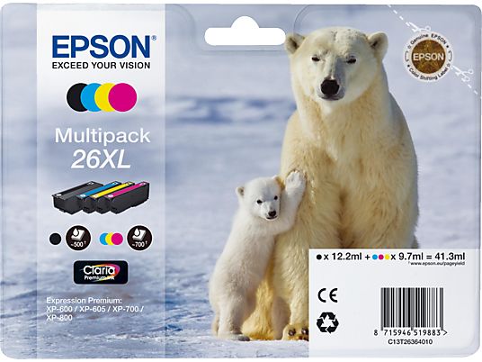 EPSON 26XL Multipack, nero, giallo, cyan, magenta - Cartuccia ad inchiostro (multicolore)