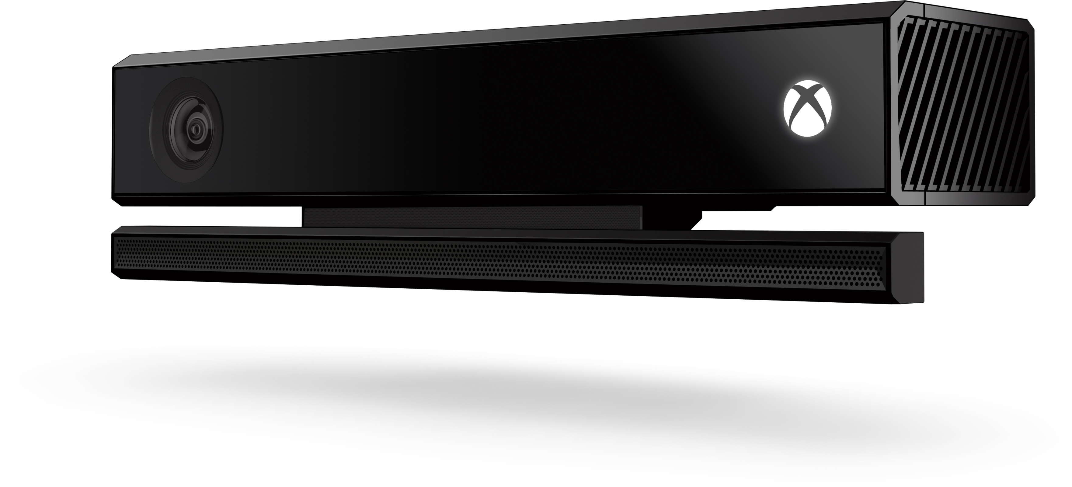 Schwarzes Xbox One Kinect. Es hat eine Kamera und eine Mikrofonleiste.