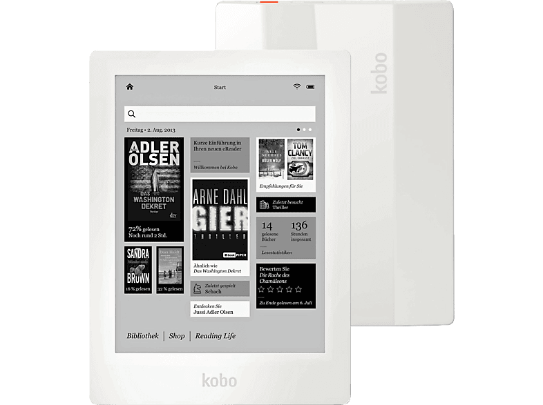eBook  Kobo Aura HD Blanco, 4 GB,WiFi, 6.8 pulgadas