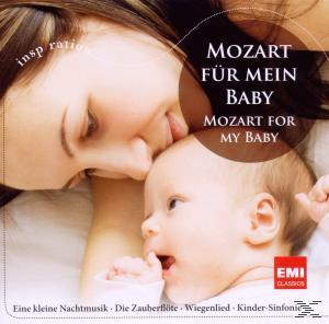 Albumcover: Eine Mutter küsst ein Baby, Text 'Mozart für mein Baby' und 'Mozart for my baby'.