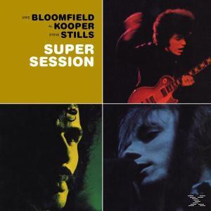 Albumcover mit vier Bildern. Text: "BLOOMFIELD, KOOPER, STILLS: SUPER SESSION".