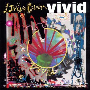Albumcover für „Vivid“ von Living Colour. Buntes abstraktes Design mit dem Namen der Band.