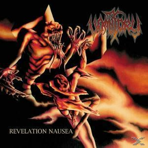 Vomitory Albumcover. Grafische Kunst von Figuren, Albumtitel und Bandname.