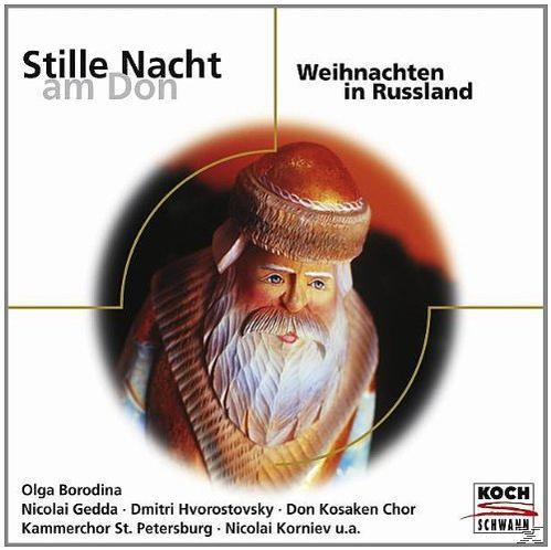 Weihnachtsmann-Statue mit Text: Stille Nacht am Don, Weihnachten in Russland. Koch Schwann-Logo.
