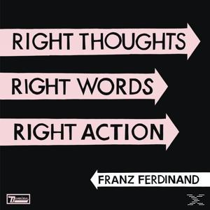 Albumcover mit 'Right Thoughts, Right Words, Right Action' mit Pfeilen auf schwarzem Hintergrund.