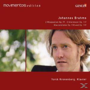 Albumcover mit dem Gesicht eines Mannes auf rotem Hintergrund, mit Text über Johannes Brahms.