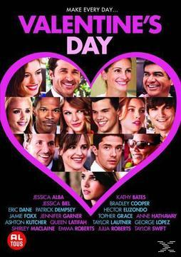 Affiche du film de la Saint-Valentin avec plusieurs visages en forme de cœur et noms d'acteurs en dessous.