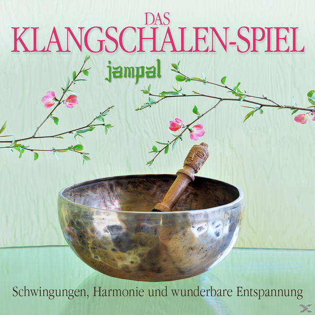 Albumcover mit einer Klangschale und einem Stab, mit Blumen.