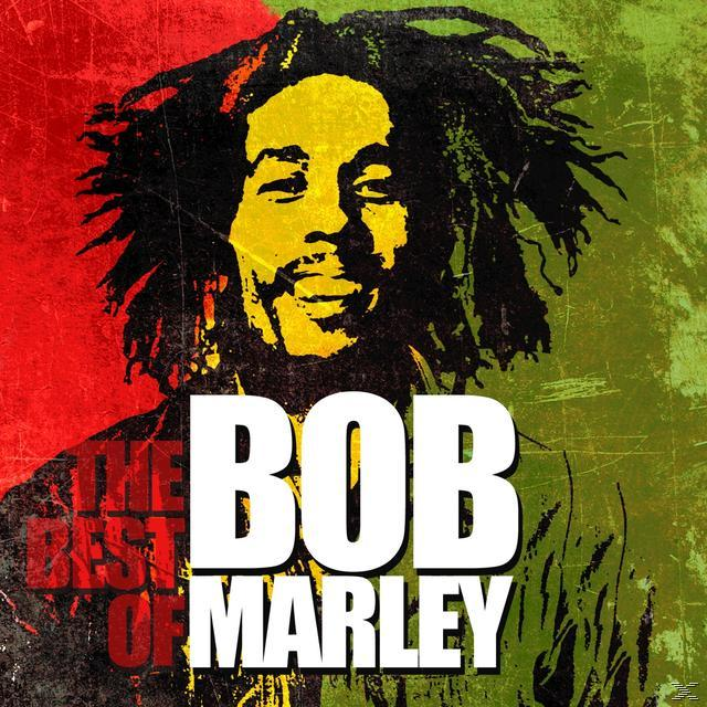 Bob Marley Albumcover. Porträt von Marley auf rotem, gelbem und grünem Hintergrund, mit großem Text 'BOB MARLEY'.