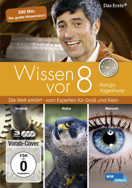DVD-Cover mit Mann und Text auf Deutsch, mit Bildern von Natur, Wissenschaft und Auge.