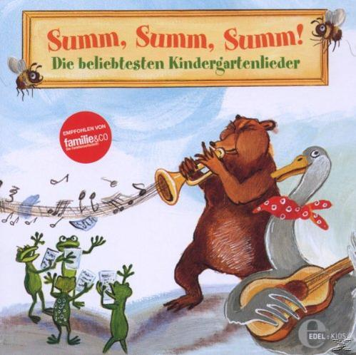 Illustration eines Bären, der Trompete spielt, mit einer Gans und Fröschen, Noten darüber, auf einem CD-Cover.