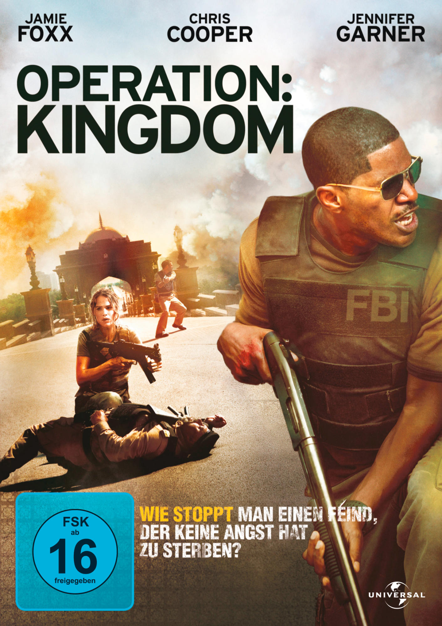 DVD-Cover mit Jamie Foxx und Jennifer Garner. Action-Szene. Text unten.