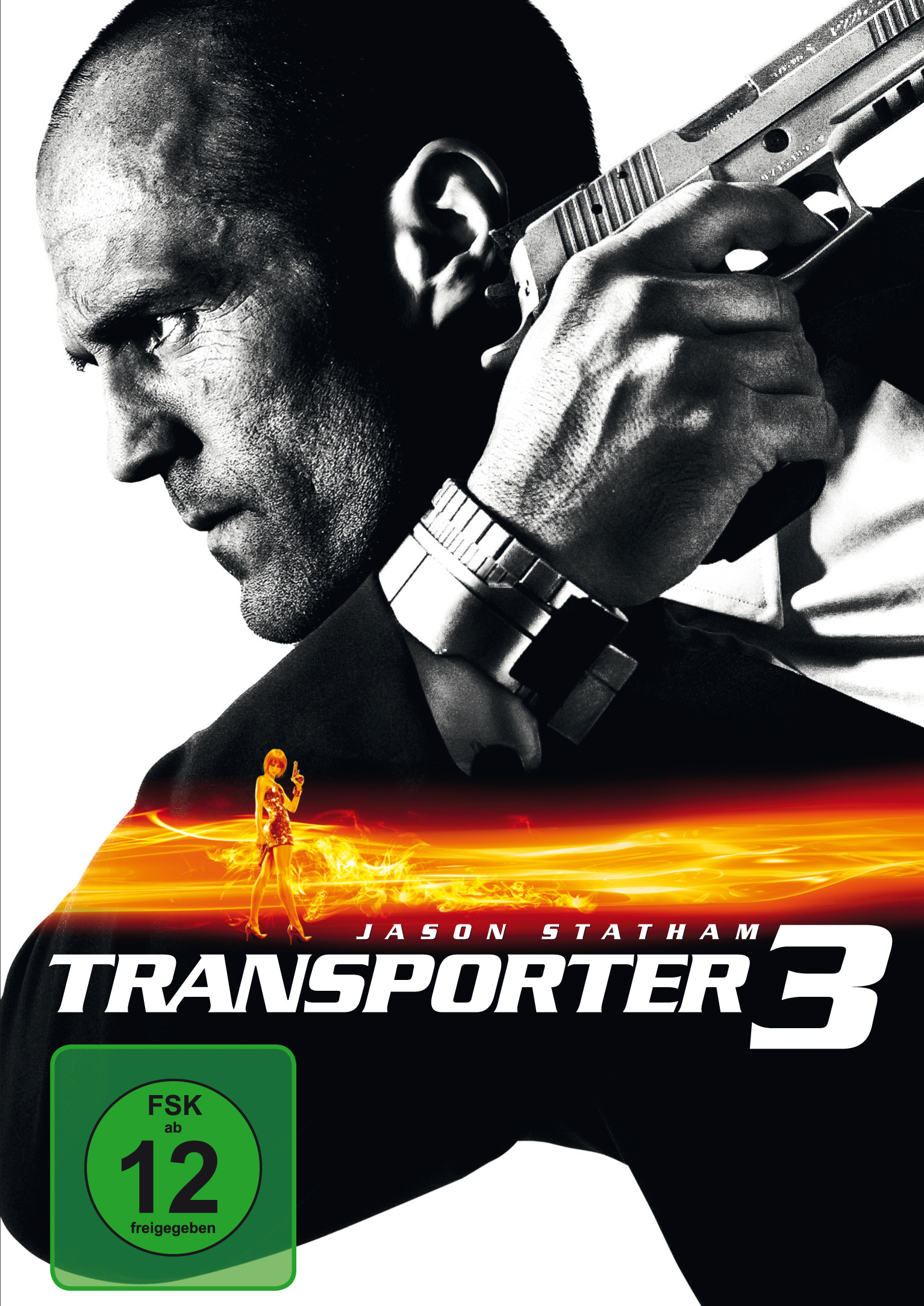 Filmposter: Jason Statham mit einer Waffe. Titel: Transporter 3.