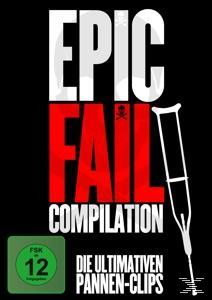 Schwarzes DVD-Cover: Titel 'EPIC FAIL COMPILATION' in Rot und Weiß, mit Krücke.