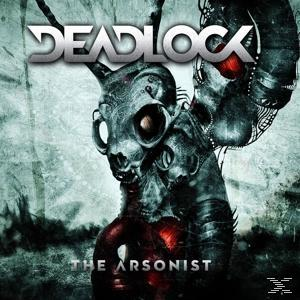 Albumcover mit einem stilisierten schädelartigen Wesen mit roten Akzenten und dem Text 'DEADLOCK THE ARSONIST'.