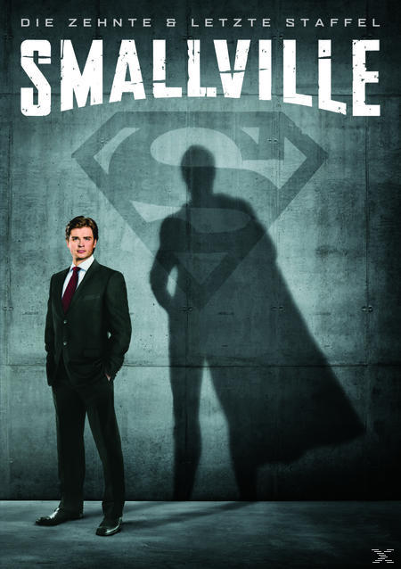 Kinoposter: Mann im Anzug steht vor einem Superman-Logo-Schatten. Titel: Smallville.