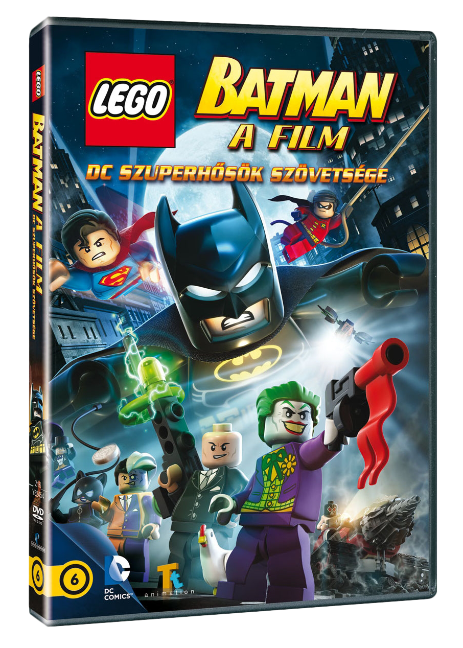 DVD borító Lego Batman-nel és más karakterekkel. A háttér fekete.