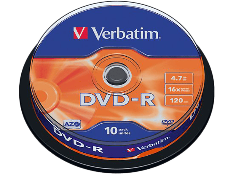 VERBATIM DVD-R lemez 4,7 GB 16x, 10db hengeren AZO