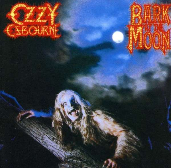 Ozzy Osbourne Bark at the Moon album borítója vérfarkassal, holddal és szöveggel.