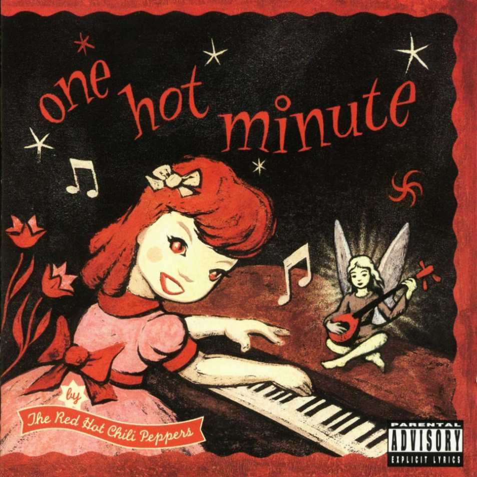 A 'One Hot Minute' album borítója a Red Hot Chili Pepperstől. Egy lány zongorázik, egy angyal gitárral.