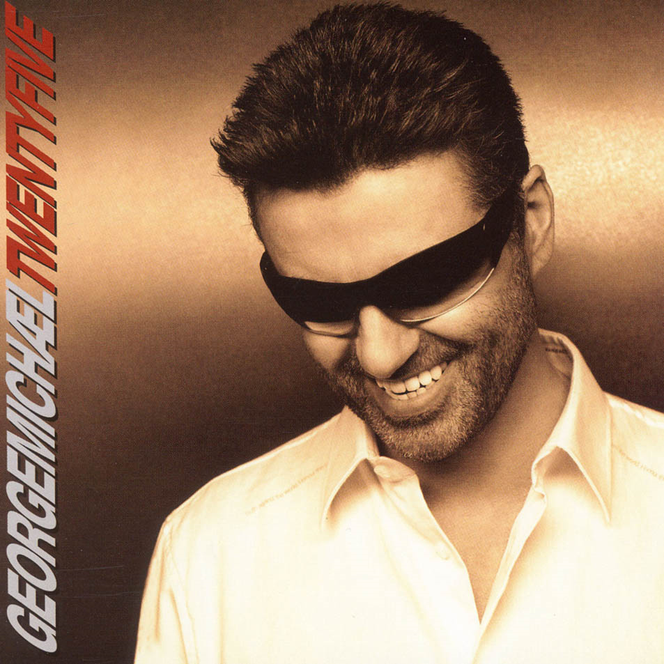 George Michael album borító, napszemüvegben mosolyog. A cím piros függőleges vonalban van írva.