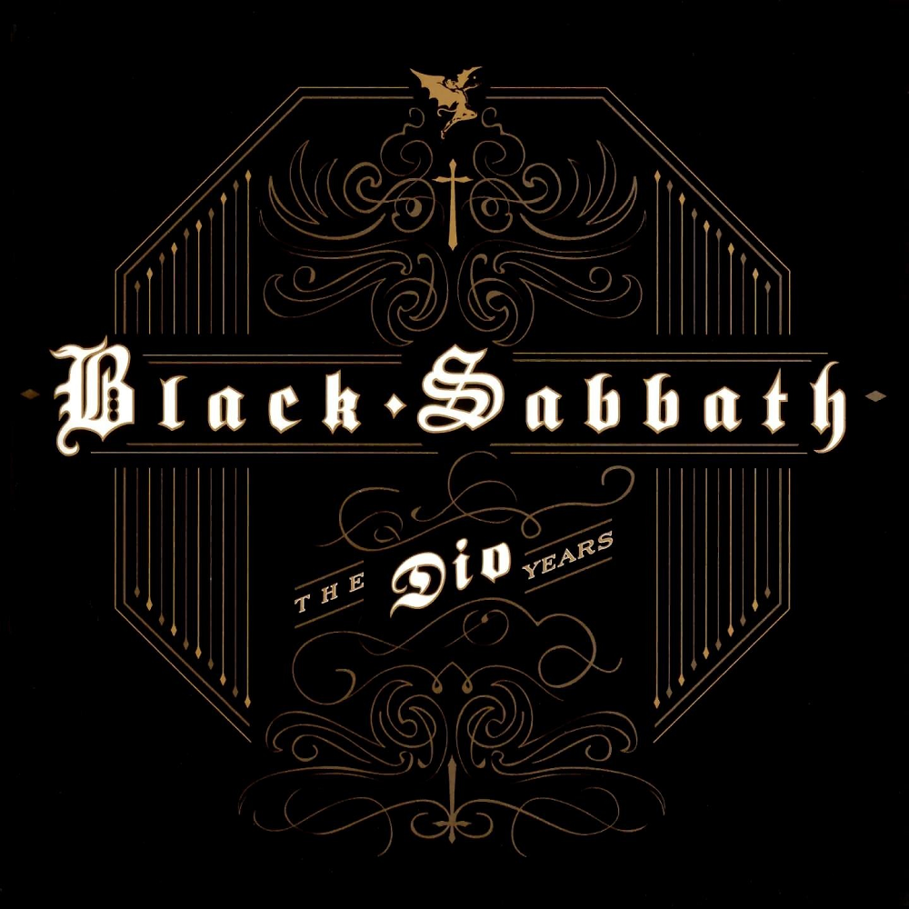 Black Sabbath, The Dio Years album borítója. Fekete és arany design logóval.