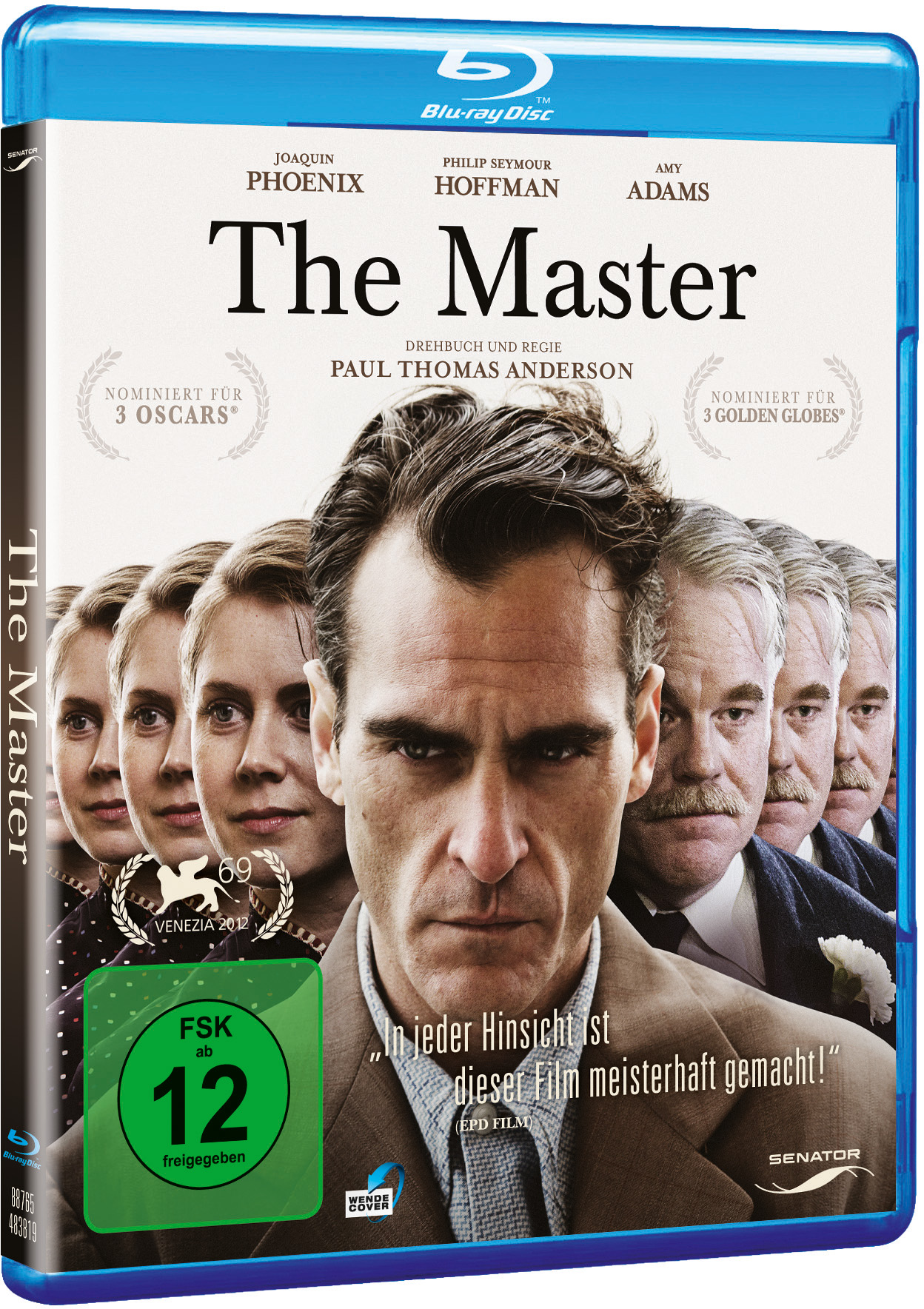 The Master Blu-ray Cover. Schauspielergesichter sind abgebildet. Blu-ray Disc Informationen sind angegeben.