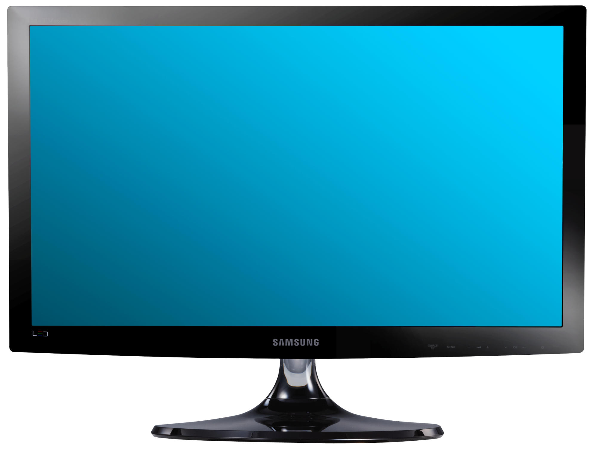 Un monitor Samsung negro con una pantalla azul.