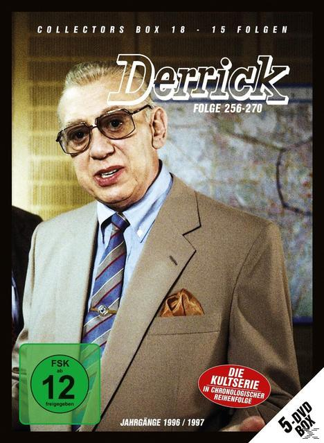 Derrick DVD-Cover. Mann im Anzug und Brille. Text: 'Derrick' und 'Folge 256-270'. Deutscher Text.