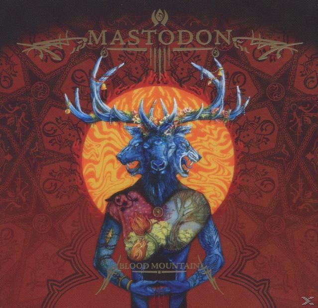 Albumcover mit einem Kreatur mit Hirschgeweih, roter Hintergrund und Sonnenstrahlen-Design.