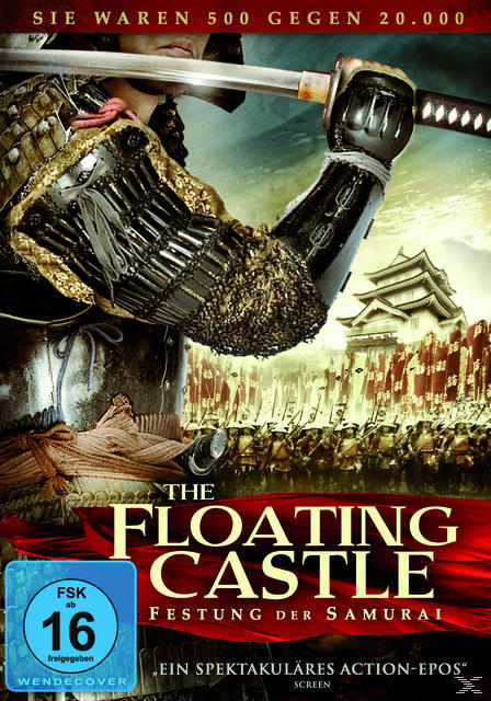 Filmposter zeigt Samurai in Rüstung mit Katana, einer Armee gegenüber. Titel: 'The Floating Castle'.