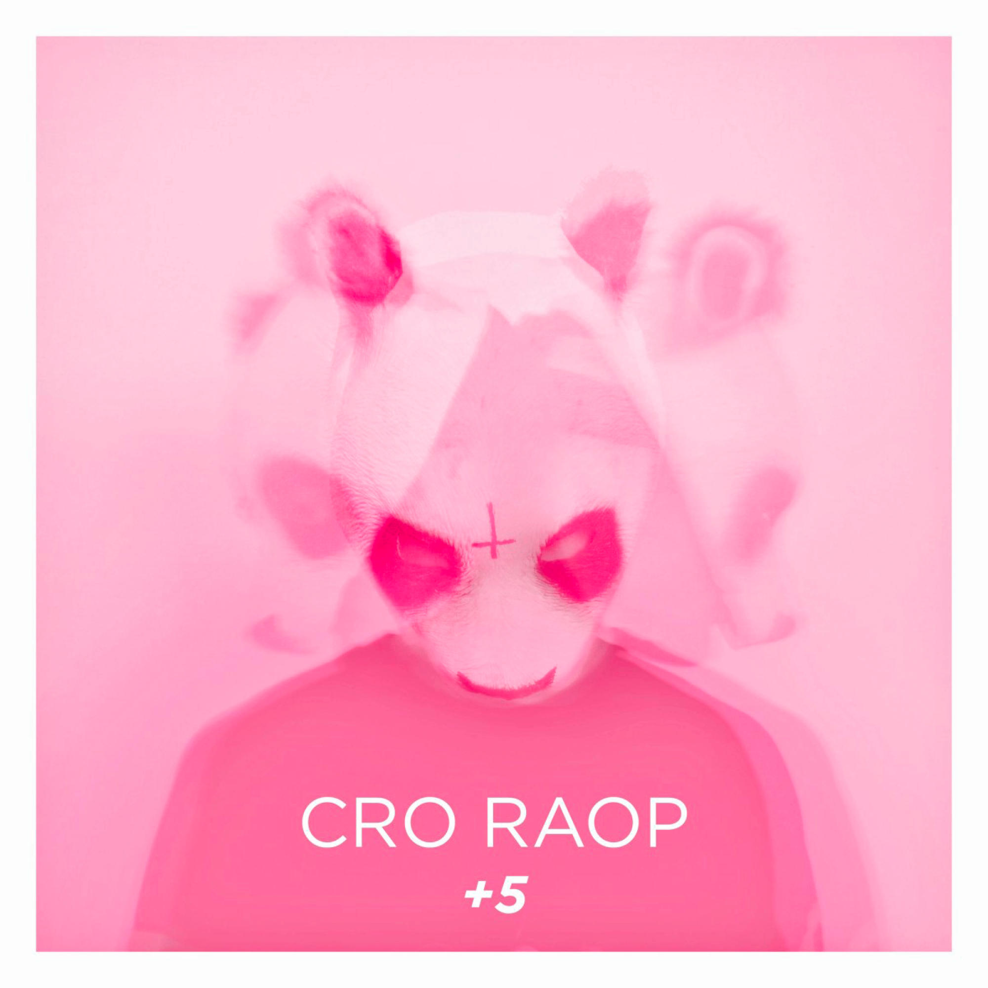 Rosa Hintergrund, ein Panda mit einem Kreuz auf dem Kopf. Text in Weiß.