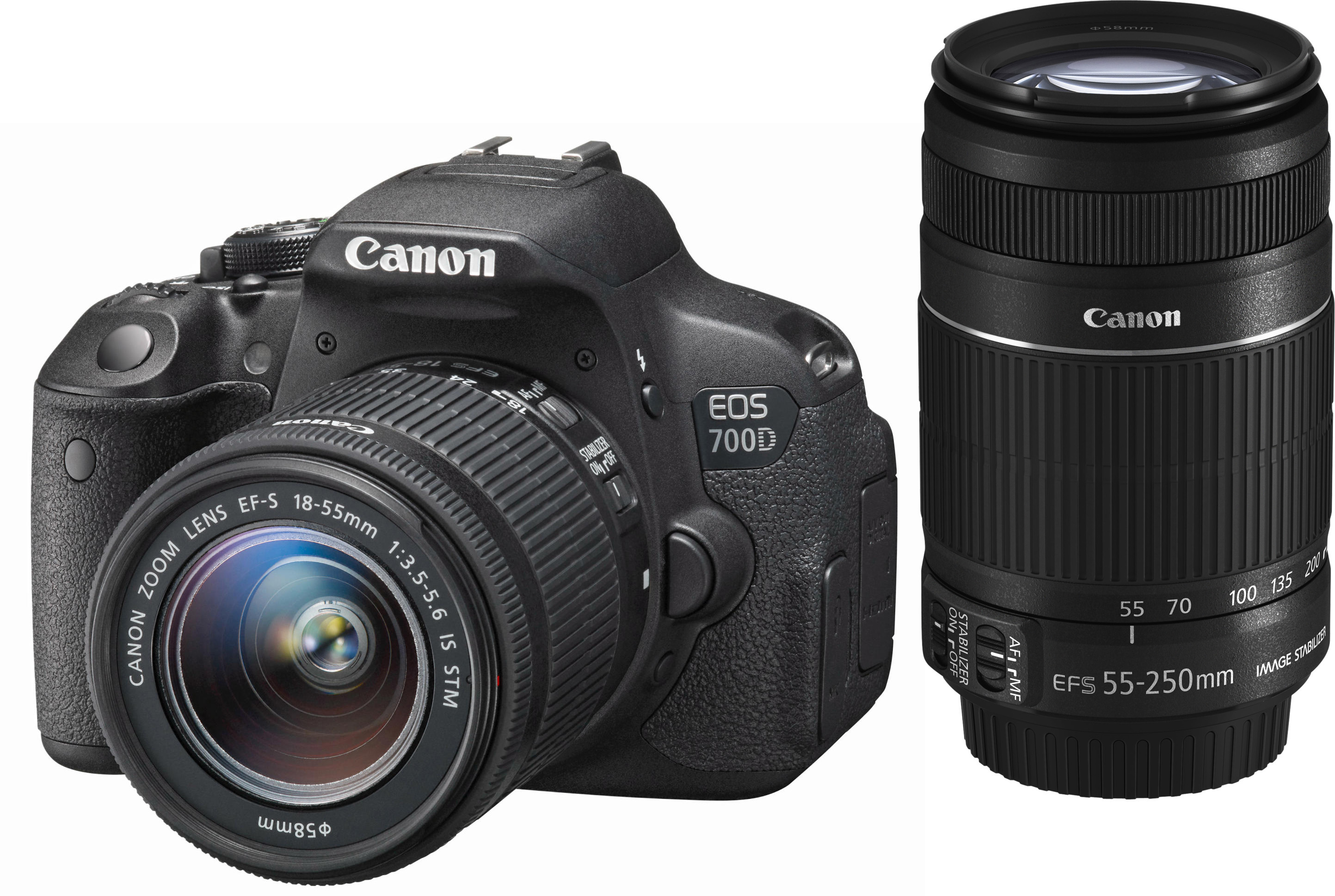CANON EOS 700D Spiegelreflexkamera, 18 Megapixel, 18-55 mm, 55-250 mm Objektiv, Schwarz