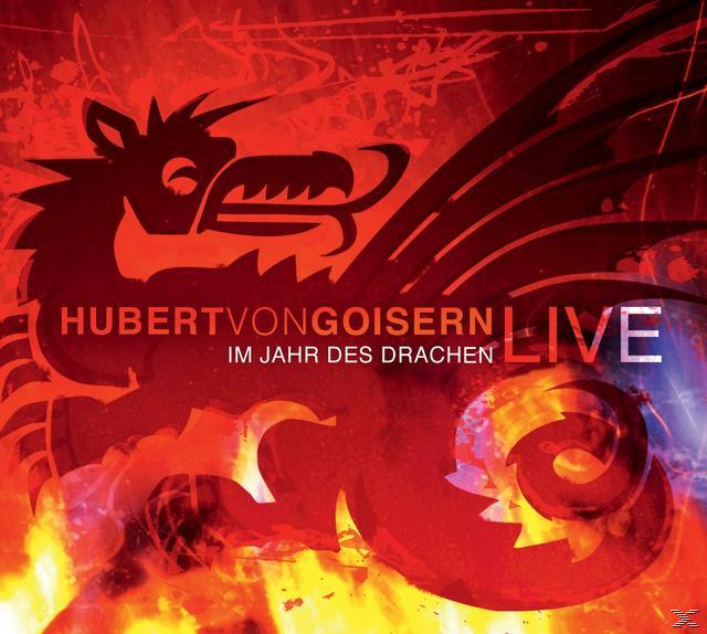 Rotes und oranges Albumcover. Ein roter Drache ist in der Mitte. Der Titel lautet 'Hubert von Goisern LIVE'.