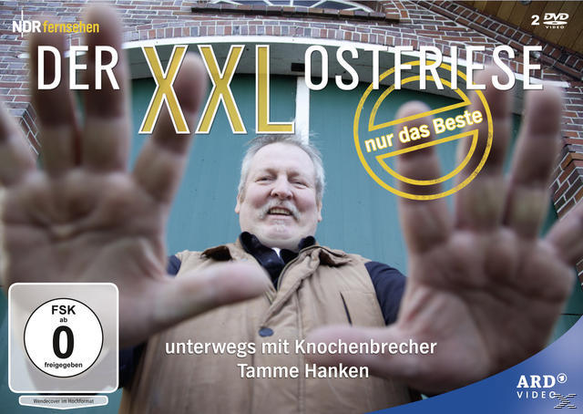 DVD-Cover. Mann vorne. Text Der XXL Osteriese. Hände draußen. Gelber Kreis.