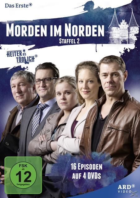 DVD-Cover. Fünf Personen vor dunklem Hintergrund. Text: Morden im Norden, Staffel 2. FSK 12-Logo.
